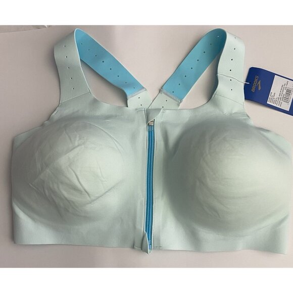 Brooks 36DD/E Dare Zip Front Run Bra 2.0 Ice Blue Vivid Teal Molded Sports Bra - Picture 4 of 11